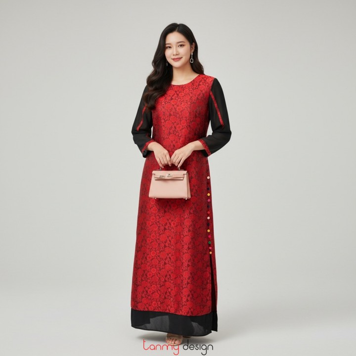 Red long-sleeved two-layer silk dress